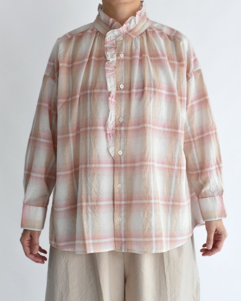 Light Madras Ruffle Blouse in LightPink