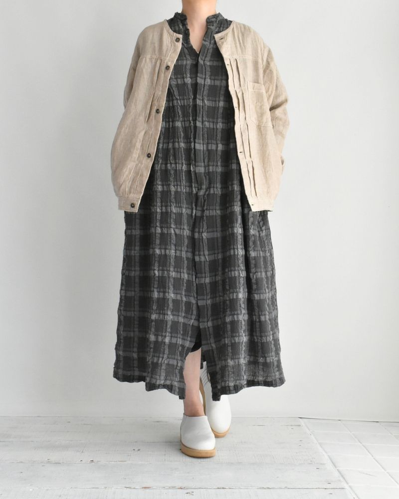 Handwoven Hemp Denim Collarless Jacket in Flax