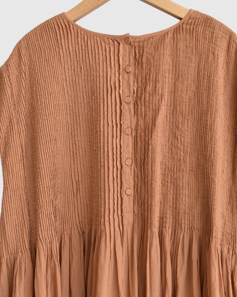 Crew-Neck F/SL Dress with Pintuck in DarkOrange