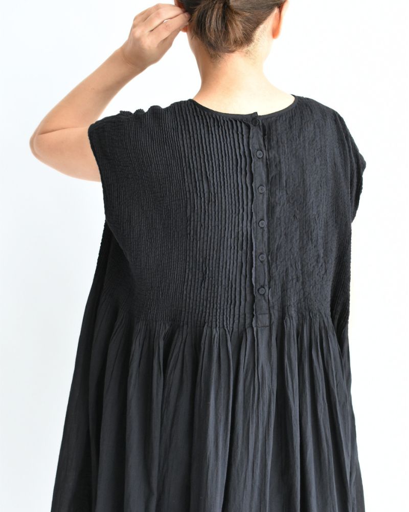 Crew-Neck F/SL Dress with Pintuck in Marine