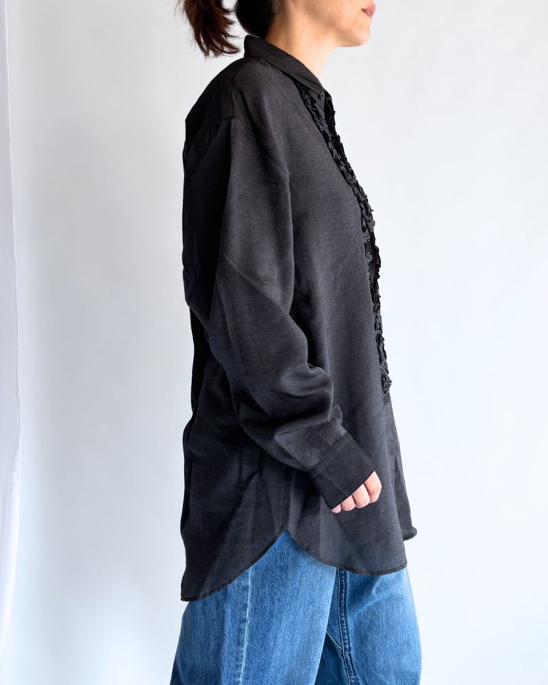 DORIS-SILK Frill Blouse in Black