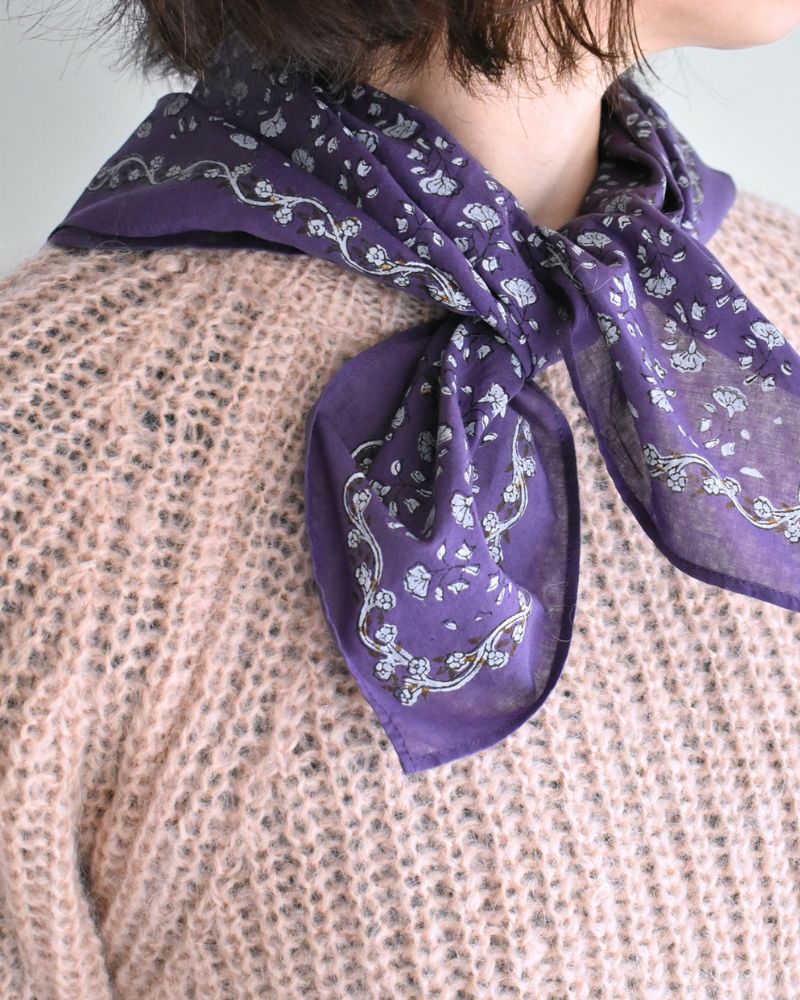 80s ORGANIC VOILE GENTIANA BLOCK PRINT SCARF in Purple