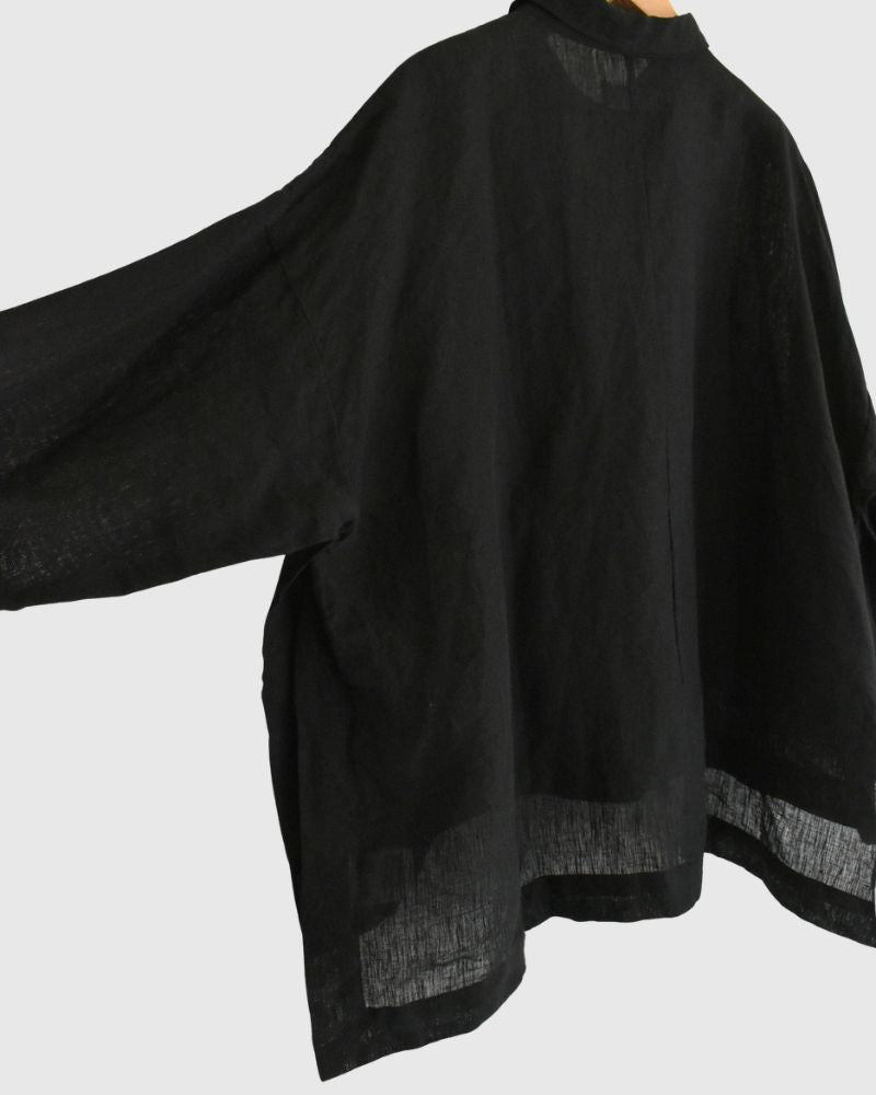 Handwoven 60×60 Linen Square Shirt in Black