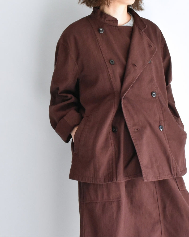 Stand Collar Double Breast Jacket in Burgundy
