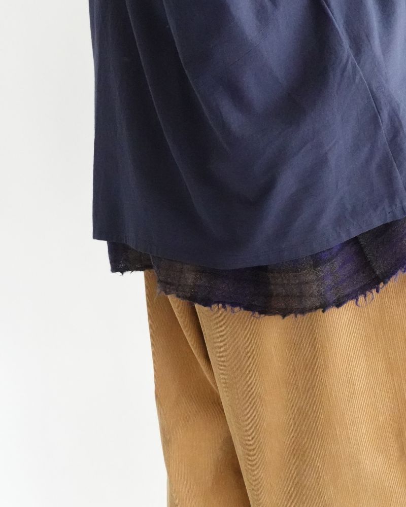 Wool Gauze Voile Reversible Top in Navy/Brown