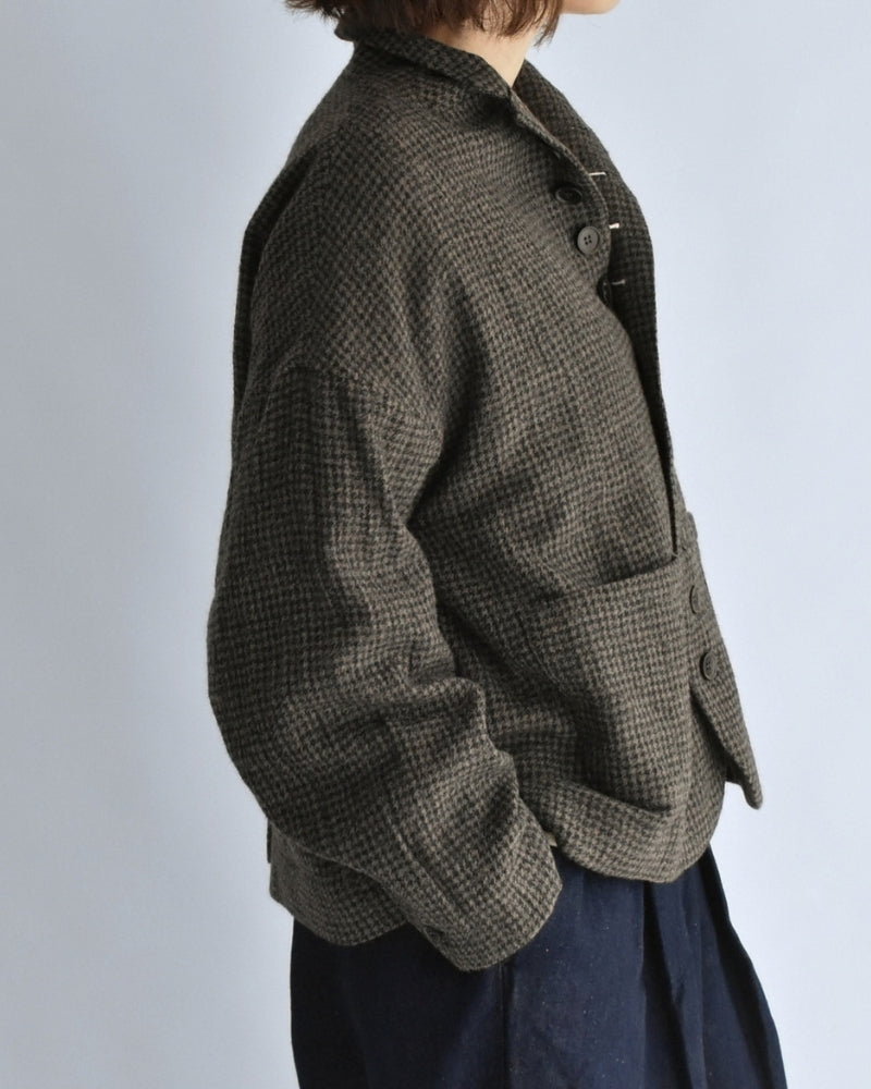 Wool Gauze Houndstooth Jacket in Mocha