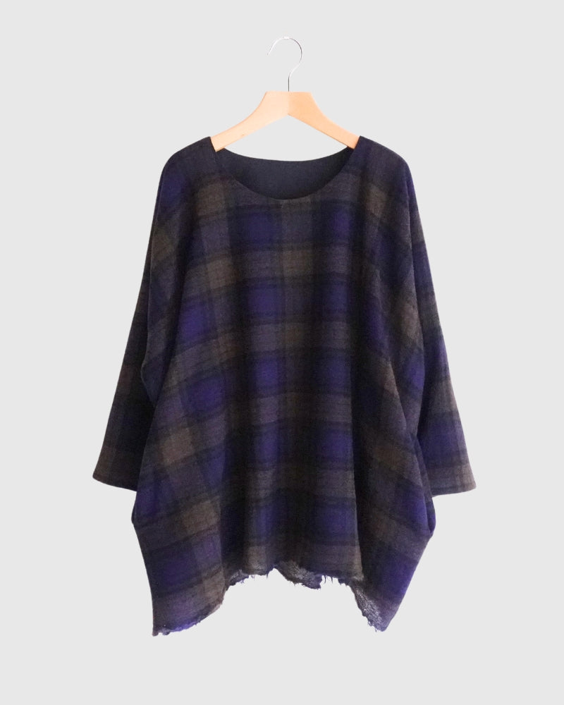 Wool Gauze Voile Reversible Top in Navy/Brown 1363051 | denier - miel
