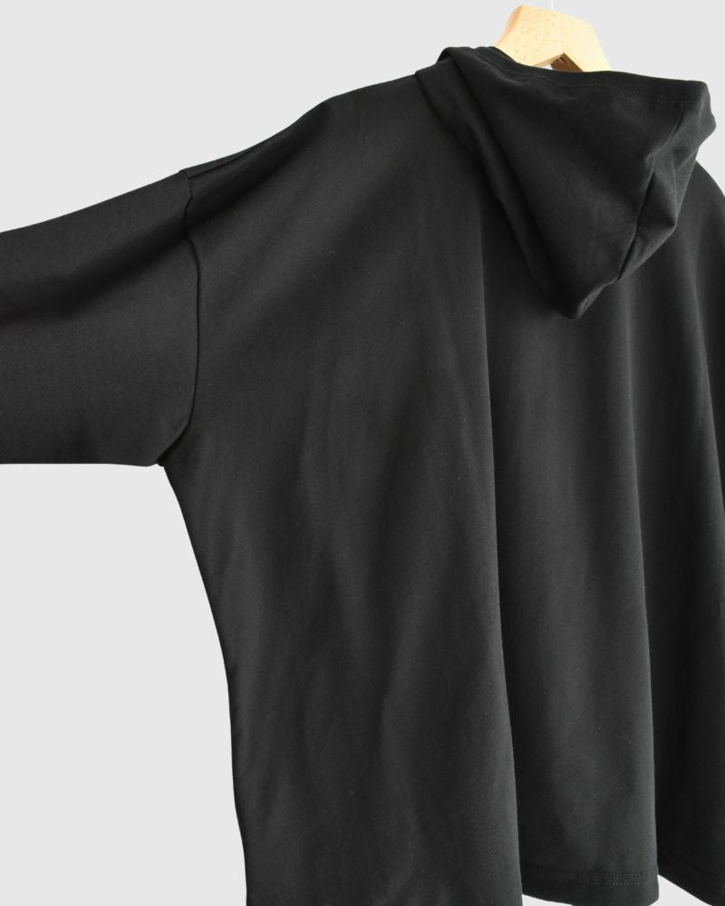 Drawstring Hoodie Pullover in Black