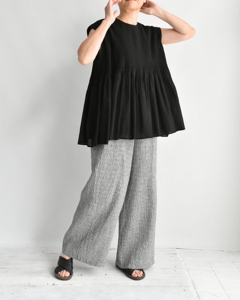 Easy Wide Pants (LINEN) in Black/White