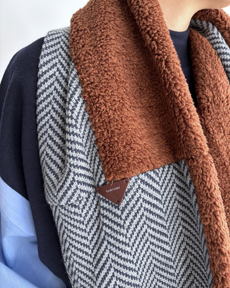 Long Herringbone Knit Snood in GrayNavy