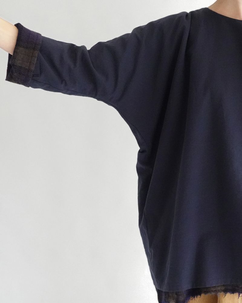 Wool Gauze Voile Reversible Top in Navy/Brown