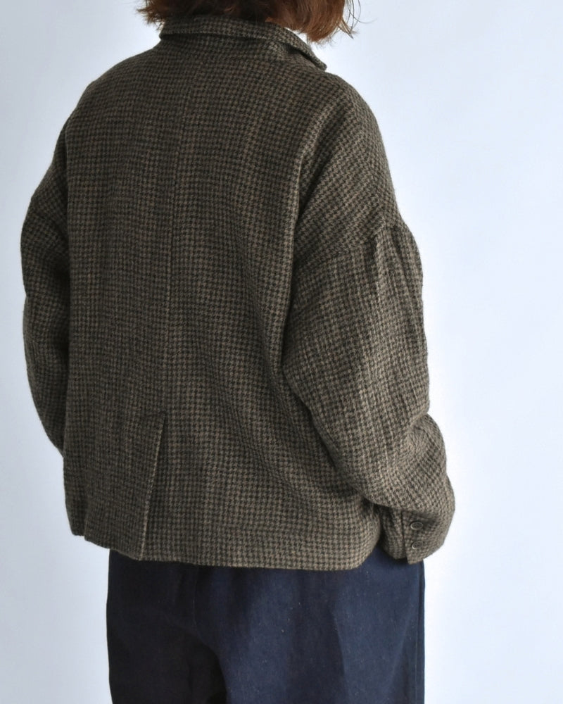 Wool Gauze Houndstooth Jacket in Mocha