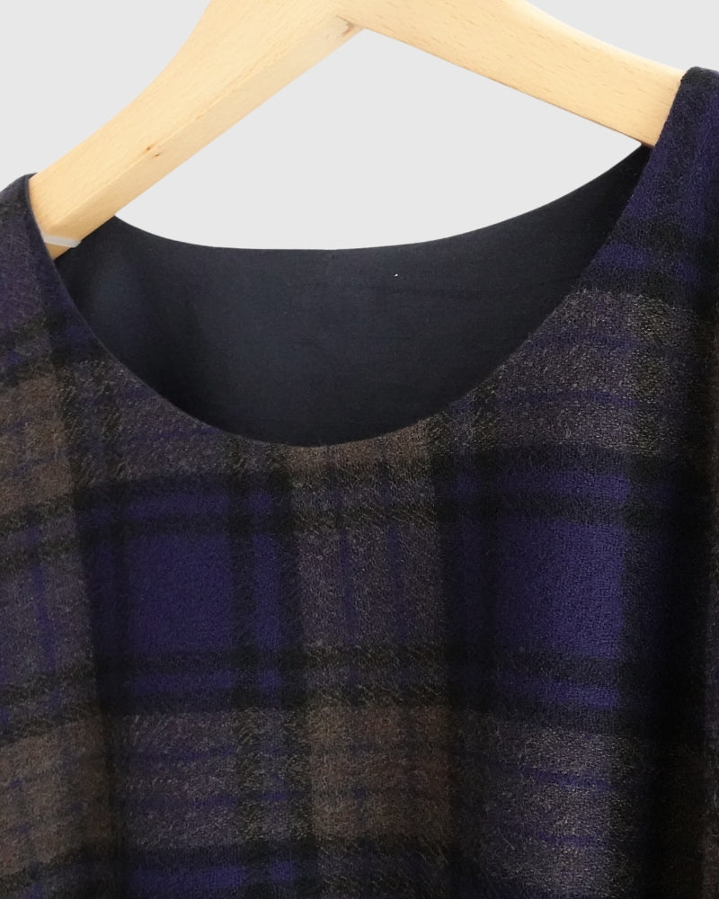 Wool Gauze Voile Reversible Top in Navy/Brown
