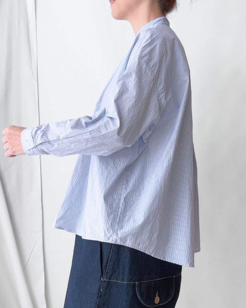 BAND COLLAR BIG SHIRT in SaxStripe