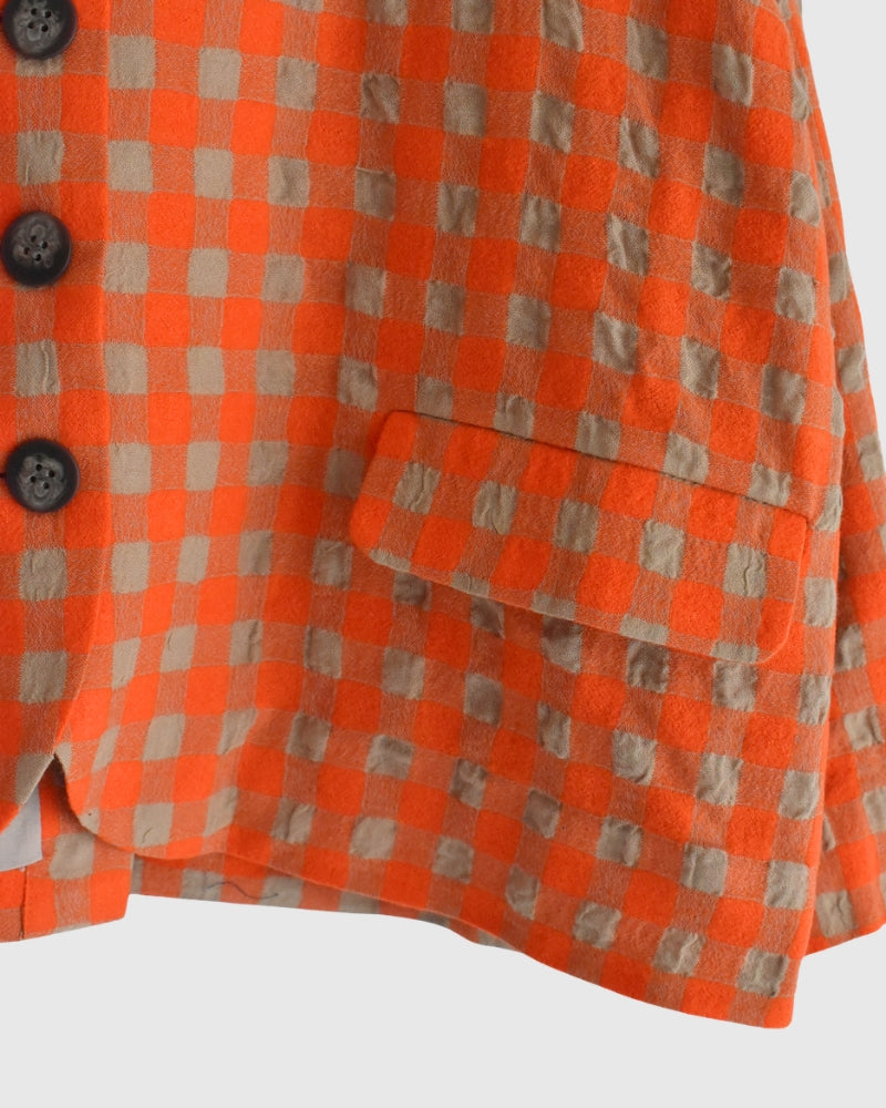 Cotton Wool Gingham Check Jacket in Beige/Orange