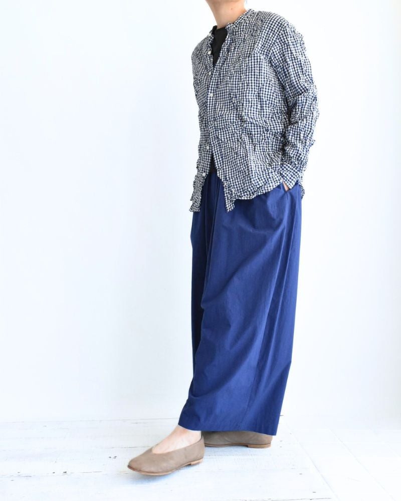BANDED COLLAR L/SL OVERSIZED SHIRTS in BlueGingham