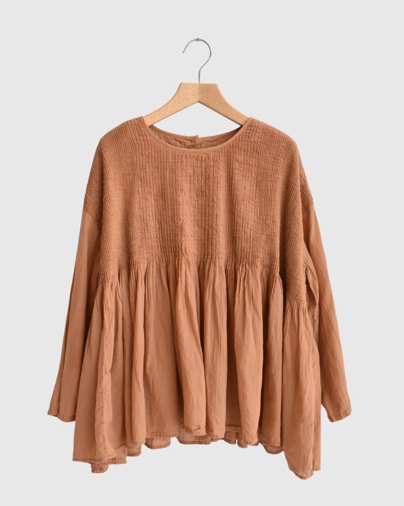 Crew-Neck 3/4 SL Shirt with Mini Pintuck in DarkOrange