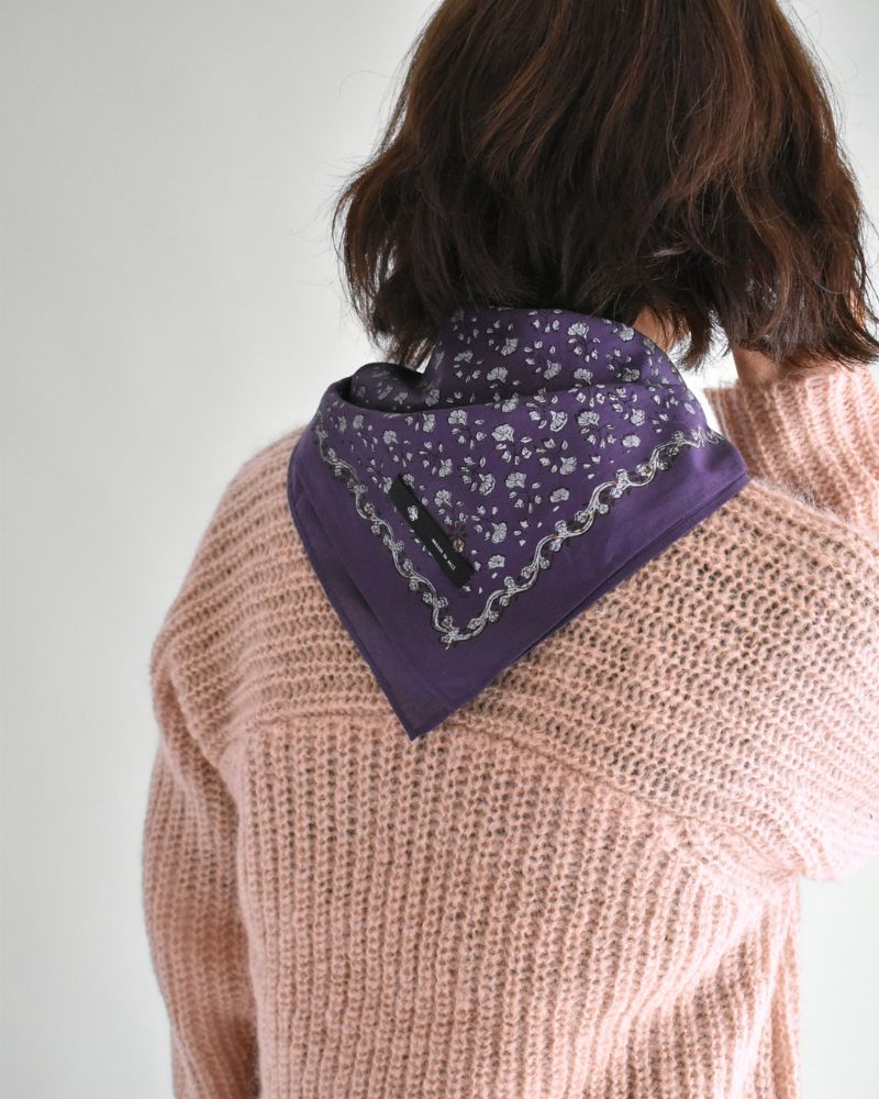 80s ORGANIC VOILE GENTIANA BLOCK PRINT SCARF in Purple