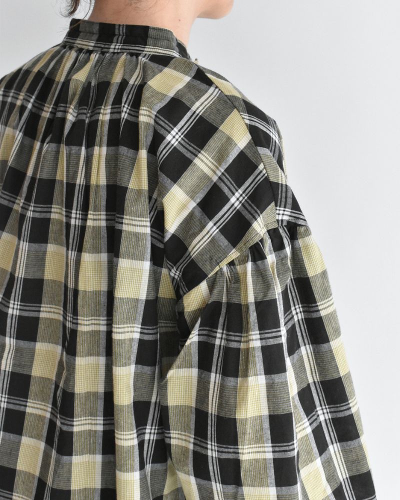 Check Henley Shirt in Black/Yellow Check