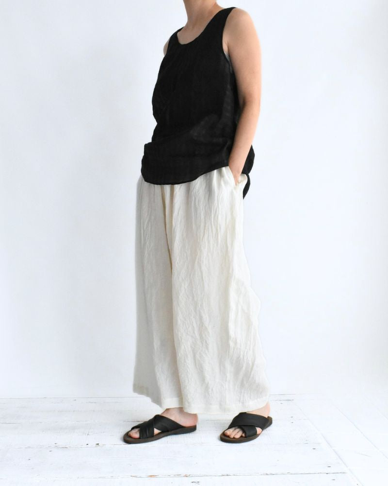 Wide Cocoon Gathered Pants (LINEN) in OffWhite