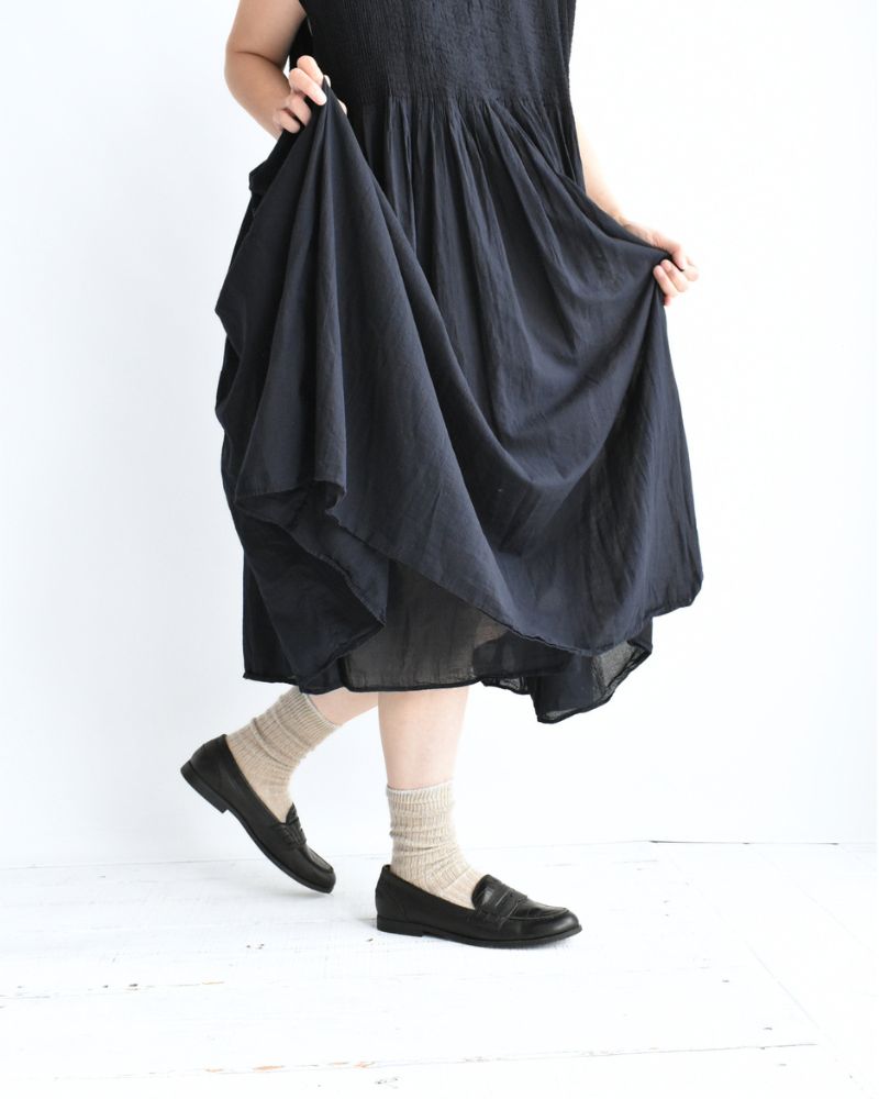 Crew-Neck F/SL Dress with Pintuck in Marine