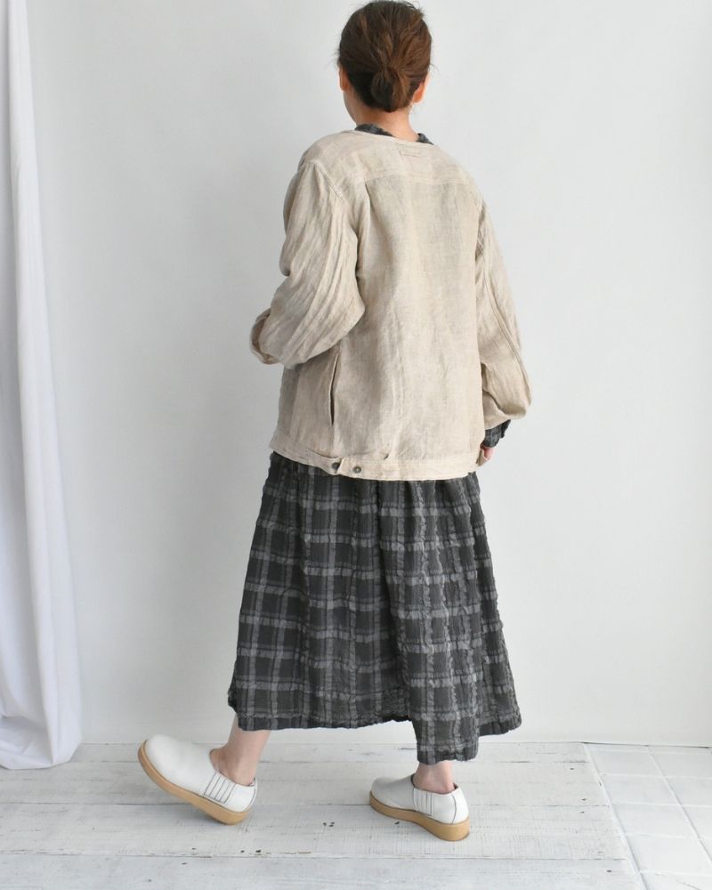 Handwoven Hemp Denim Collarless Jacket in Flax