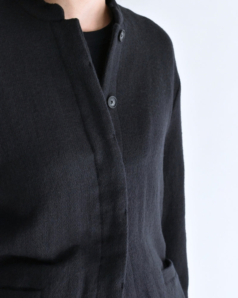 Stand Collar Fly Front Jacket in Navy