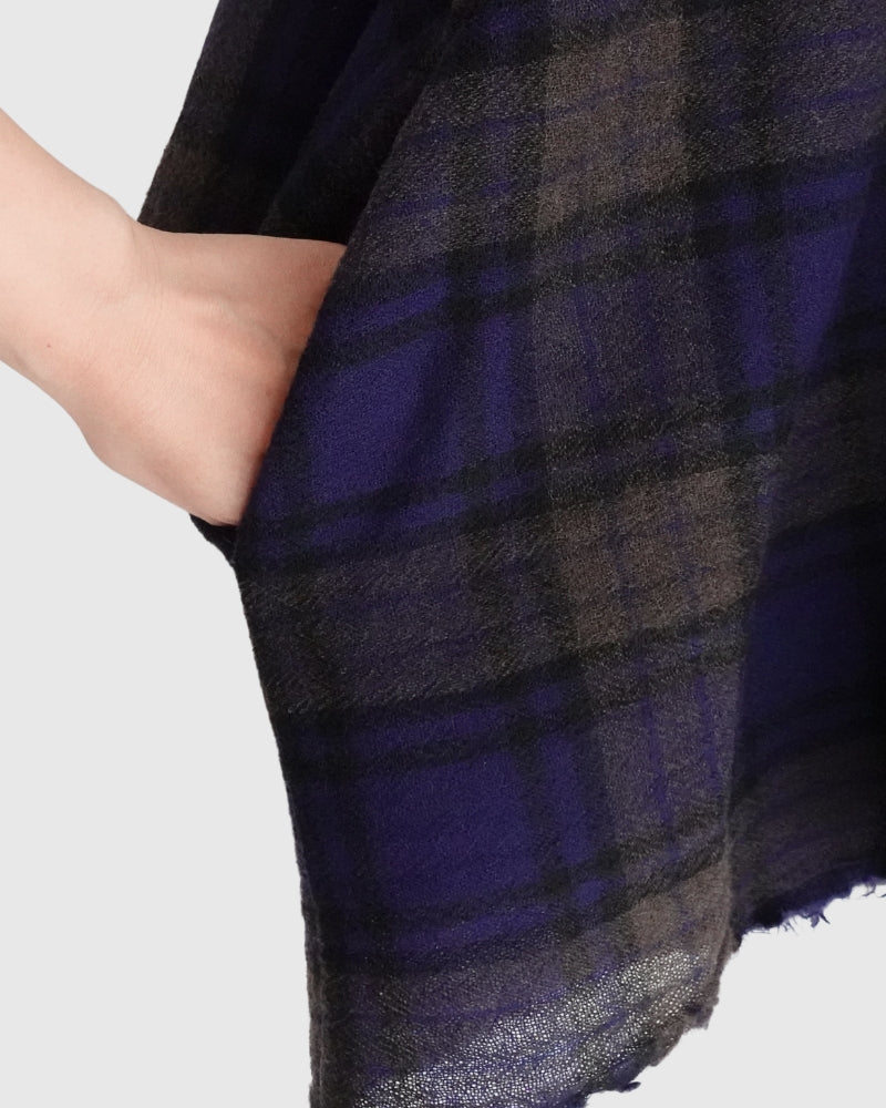 Wool Gauze Voile Reversible Top in Navy/Brown