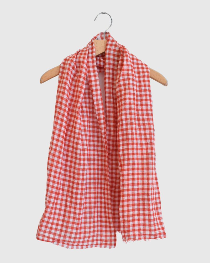 Gingham Check Linen Stole