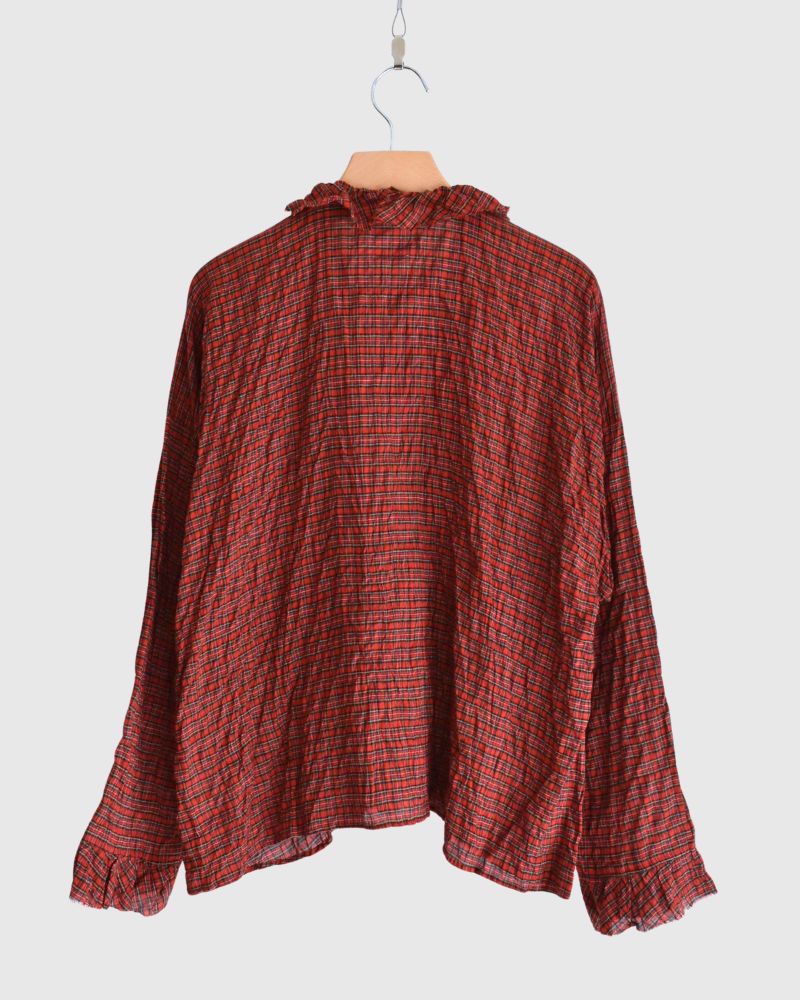 Check Frill Trim Blouse in AkaCheck
