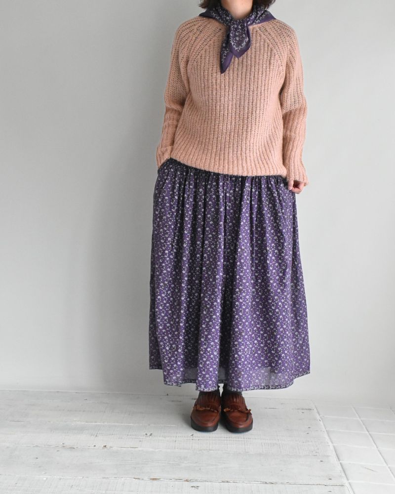 80s ORGANIC VOILE GENTIANA BLOCK PRINT SCARF in Purple