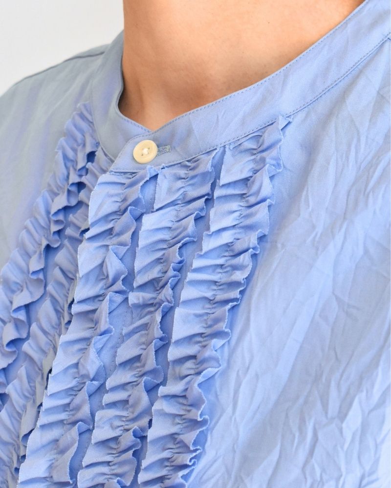 RAY-CC French Sleeve Frill Blouse in Sax