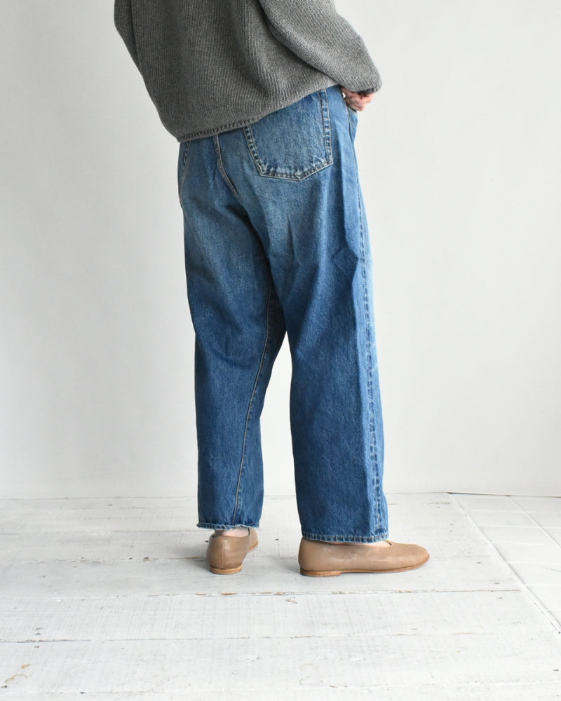 Selvedge Denim Asymmetric Tuck Pants in VintageBlue
