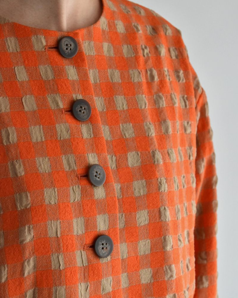 Cotton Wool Gingham Check Jacket in Beige/Orange