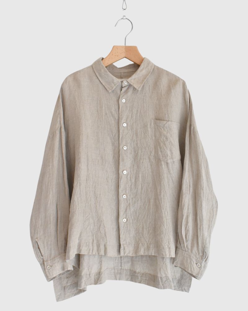 Handwoven 60×60 Linen Square Shirt in Flax