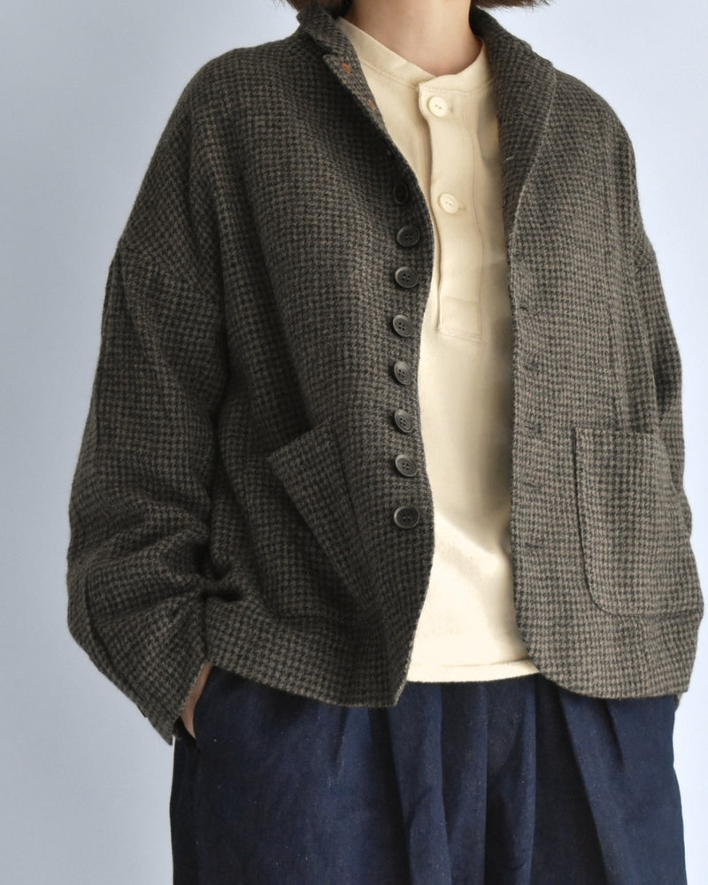 Wool Gauze Houndstooth Jacket in Mocha