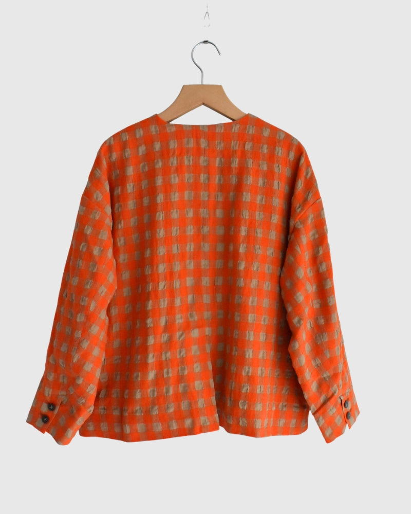 Cotton Wool Gingham Check Jacket in Beige/Orange