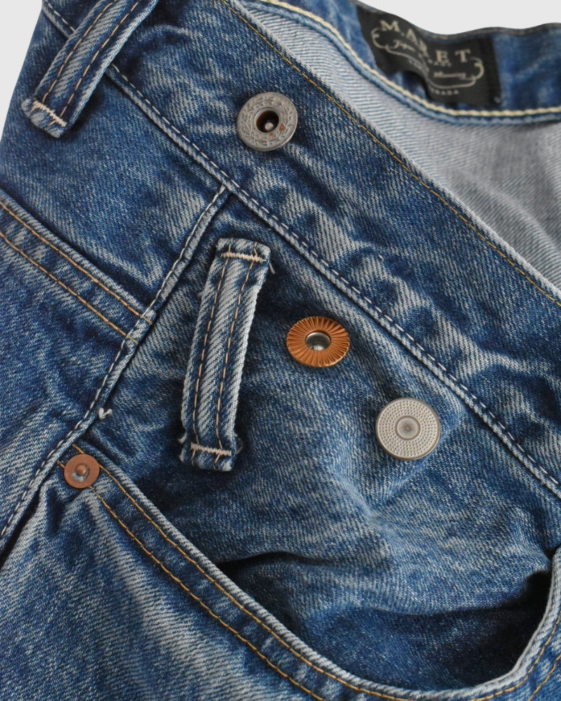 Selvedge Denim Asymmetric Tuck Pants in VintageBlue