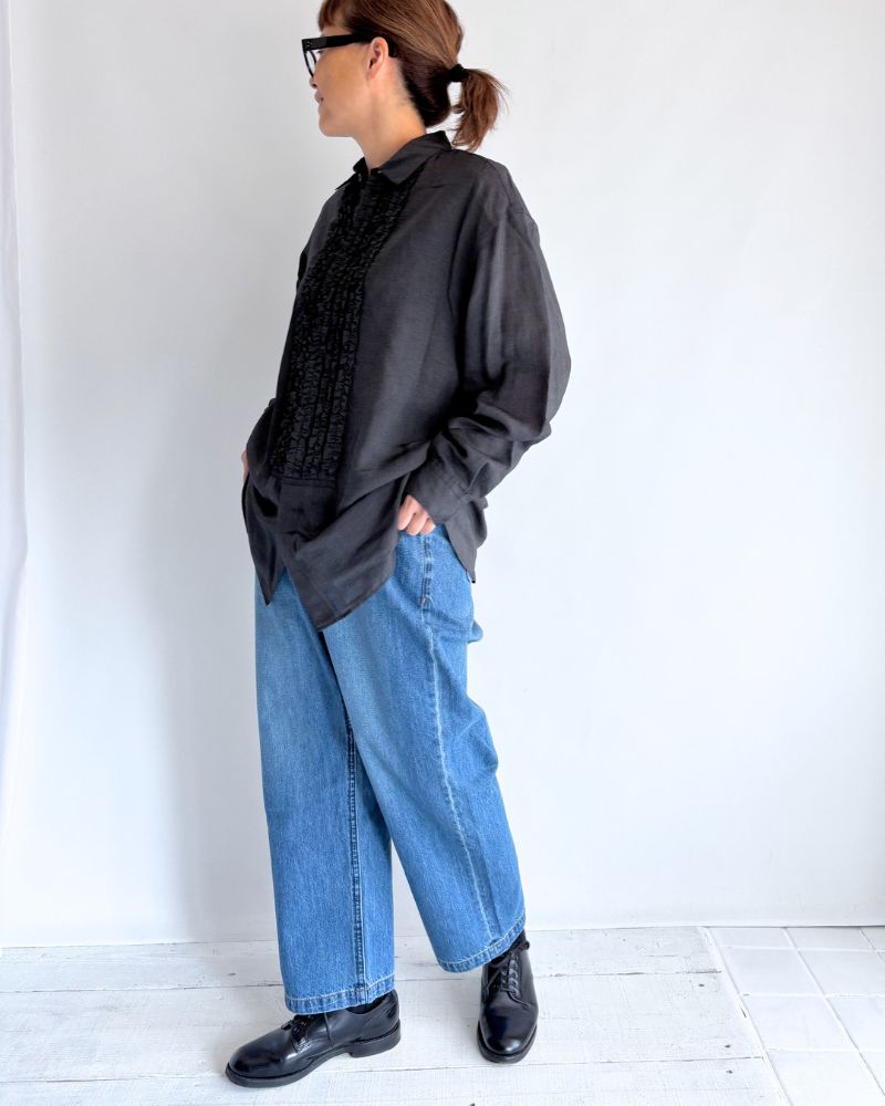DORIS-SILK Frill Blouse in Black