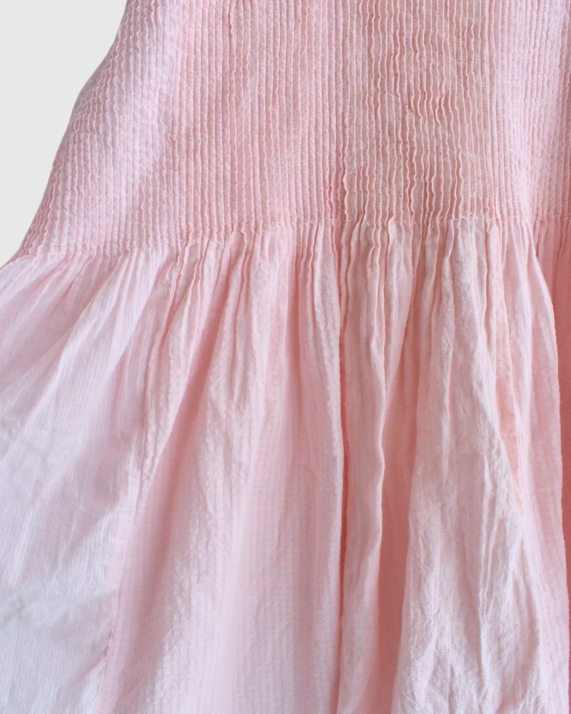 COTTON &LINEN PATCHWORK (OVERDYE) BANDED F/SL SHIRT DRESS WITH MINI PINTUCK in LightPink