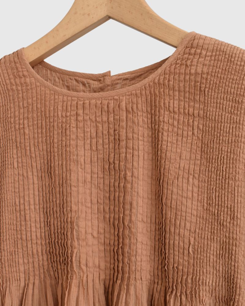 Crew-Neck 3/4 SL Shirt with Mini Pintuck in DarkOrange