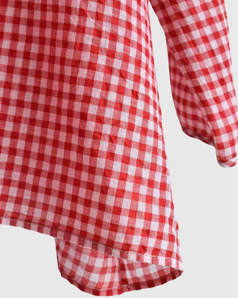 HANDWOVEN COTTON/SILK GINGHAM CHECK DROP SHOULDER SMOCK in Red