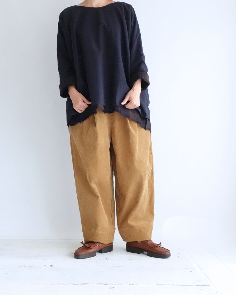 Wool Gauze Voile Reversible Top in Navy/Brown