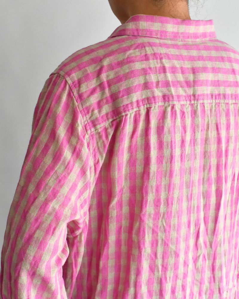 Linen Cotton Gingham Dress in Pink/Natural