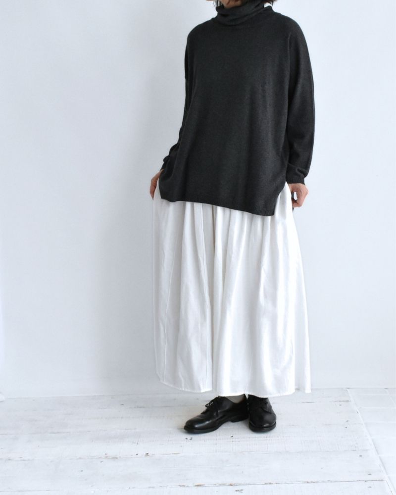 Twill Cotton Khadi Plain Gathered Skirt in White