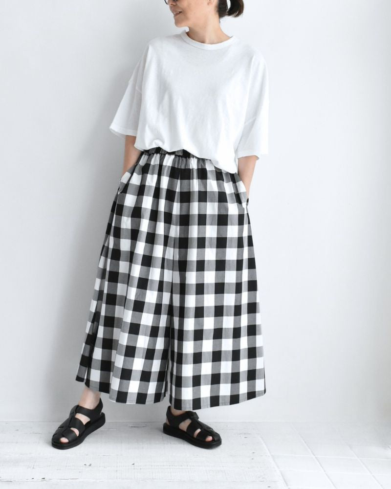 Block Check Culotte Pants in White/Black