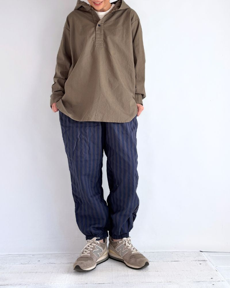 POPLIN WIDE STRIPE (OVERDYE) EASY PANTS in PurpleNavy