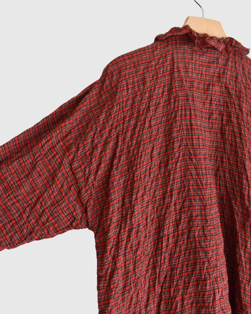 Check Frill Trim Blouse in AkaCheck