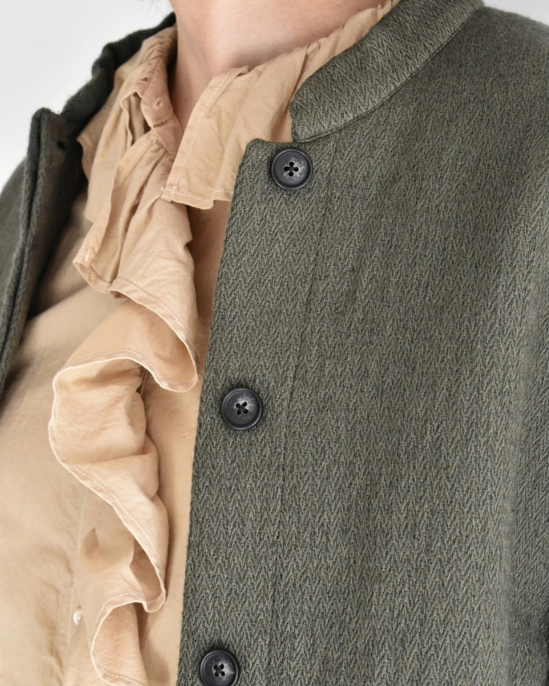 Stand Collar Fly Front Jacket in Olive