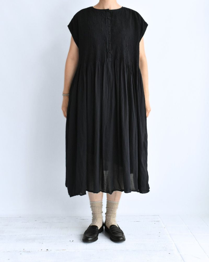 Crew-Neck F/SL Dress with Pintuck in Marine